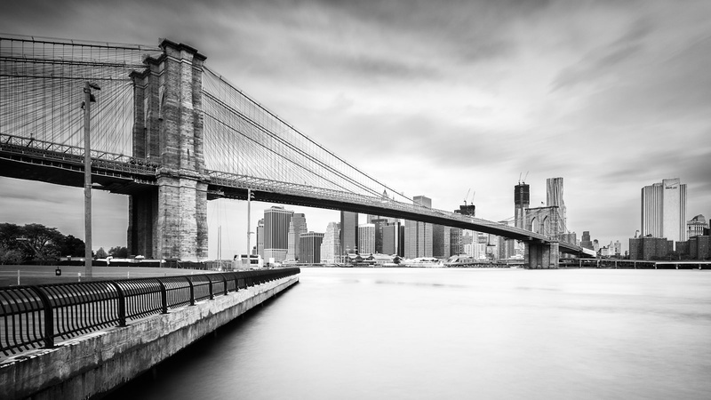 720P, york, brooklyn, river, bw, skyscrapers, hd, bridge, new, cityscape, buildings
