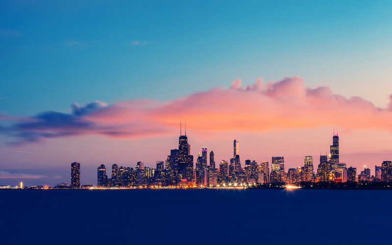 Michigan, Evening, Clouds, USA, Buildings, 1080P, Chicago, Sky, Lake, Illinois