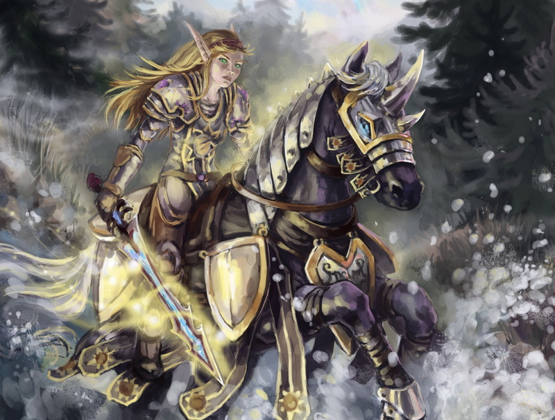 wow, games, fantasy, armor, art, horses, world, elves, 1080P, warriors, swords, girls, painting, warcraft