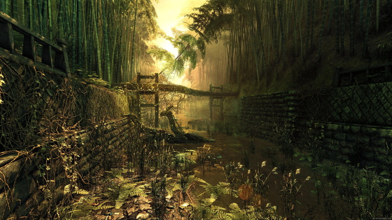 d, graphic, bamboo, 3d, river, green, forest, 2K, diverse, trees