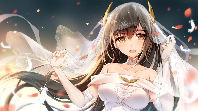 Girl, Hermes (Warship Girls), Orange Eyes, Anime, 1080P, Wedding Dress, Smile, Long Hair, Warship Girls