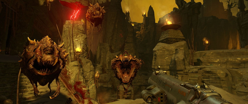 night, place of worship, religion, game, art and craft, architecture, Doom (game), creativity, illuminated, building, human representation, built structure
