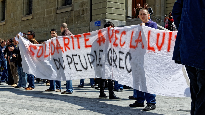 city, greece, group of people, crowd, rally, sunlight, lausanne, day, large group of people, non-violent, switzerland, demonstrate, banner - sign, rejection