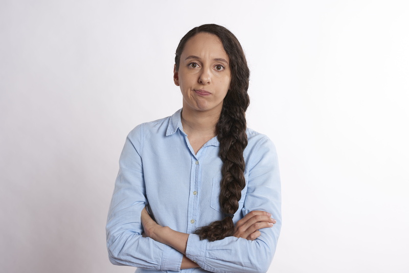 hands crossed, negative, young adult, boss, wearing, angry, people, job, dress, annoyed, bored, front view, shirt, office, beautiful woman, one person