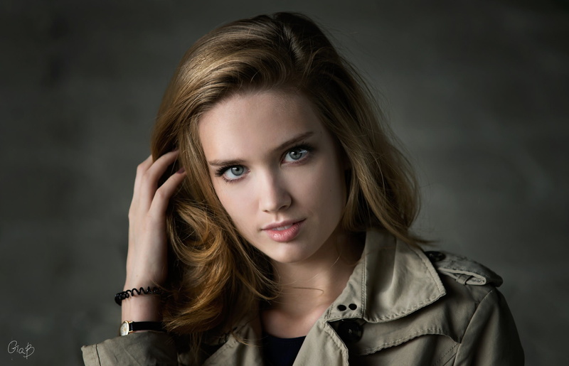 looking at viewer, face, blue eyes, Dennis Drozhzhin, women, portrait, blonde, 1080P, model