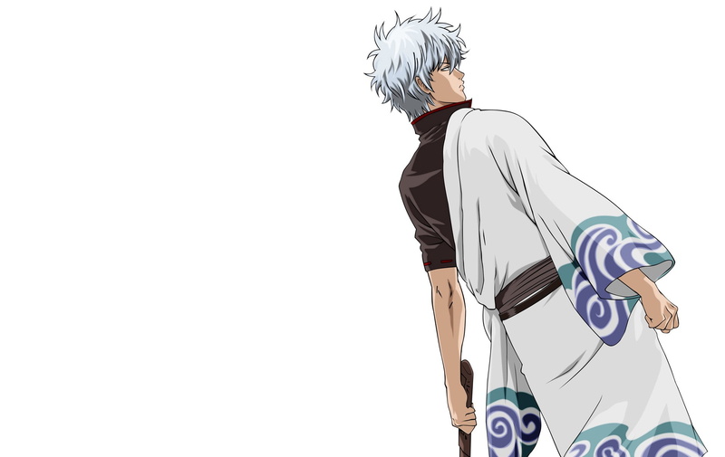 720P, white background, leisure activity, sky, number, Sakata Gintoki, nature, clear sky, rear view, standing, young adult, day, lifestyles, copy space