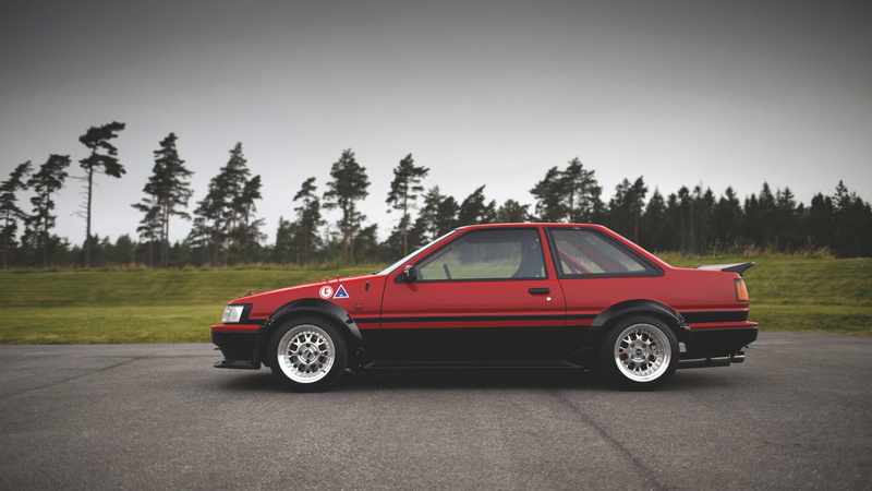 travel, ae86, no people, motor vehicle, Toyota, sky, coniferous tree, red, non-urban scene, tree, nature, plant, coupe, land, outdoors, levin, day, Corolla