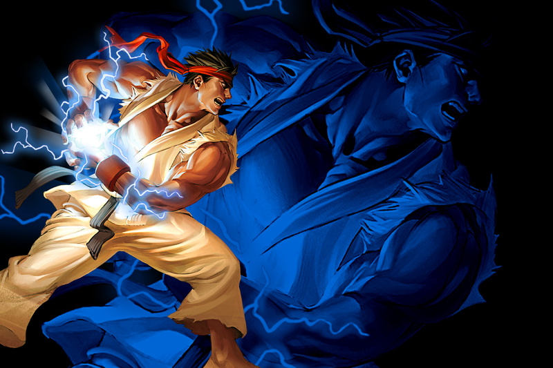 low angle view, sculpture, statue, 4K, architecture, female likeness, Street Fighter, blue, night, the past, craft, nature, male likeness, creativity
