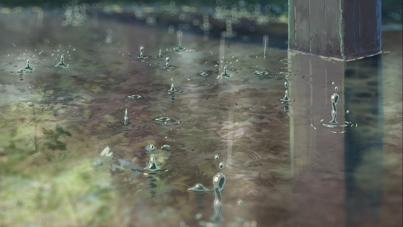 outdoors, beauty in nature, raindrop, motion, purity, The Garden of Words, lake, selective focus, anime, wet, tranquility, plant, no people, drop, transparent