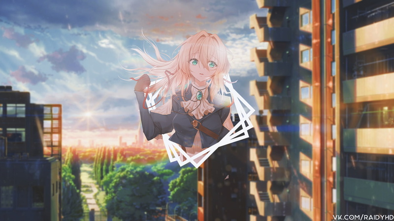 1080P, picture-in-picture, anime girls, Garden of words, Violet Evergarden, anime