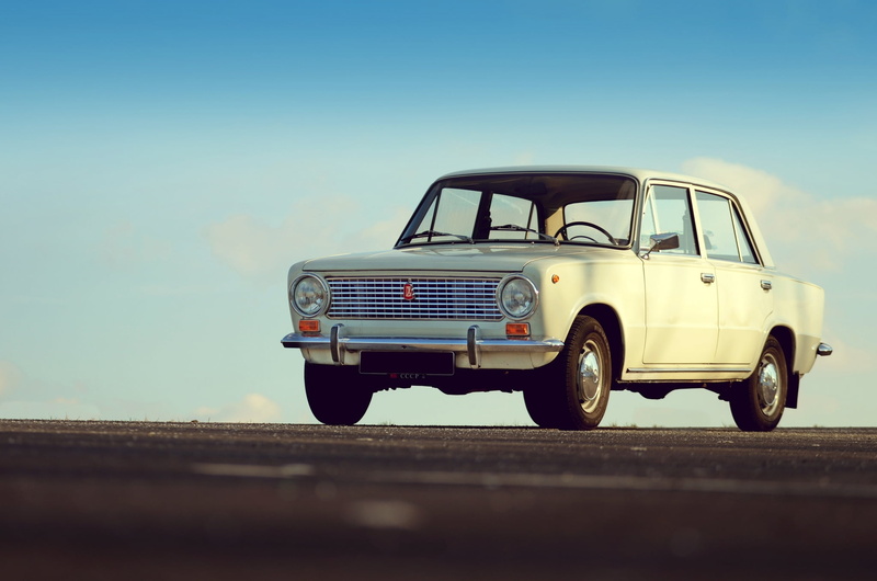 toy, retro styled, outdoors, copy space, white, stationary, travel, mode of transportation, transportation, 2101, land vehicle, day, selective focus, VAZ
