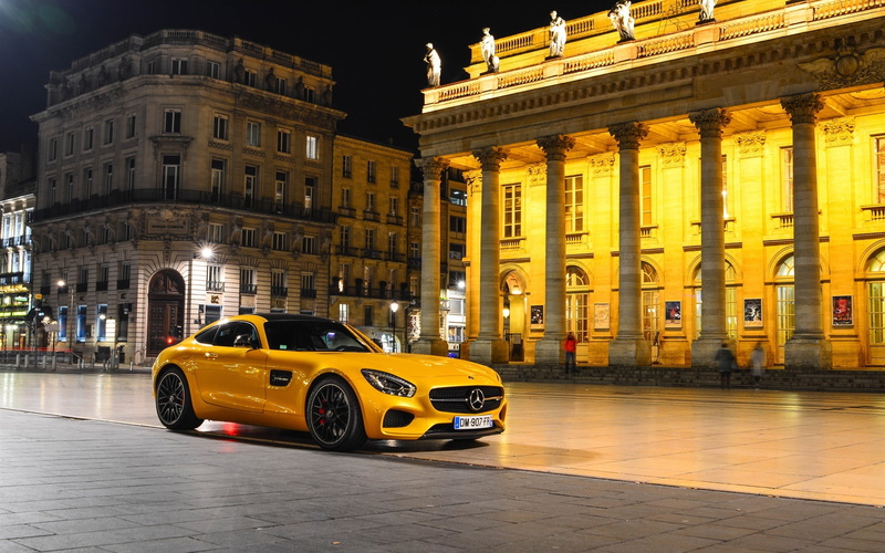 car, Benz, sports, Yellow, 2015, Supercar, amg, Night, 1080P, gts, Mercedes