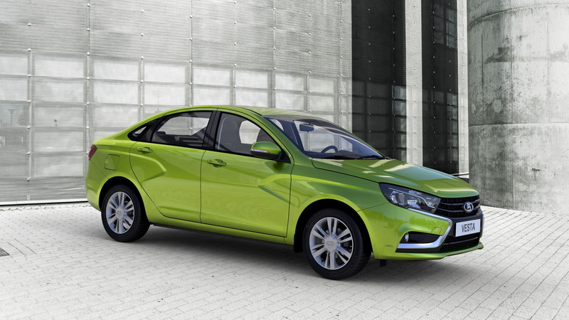 Vesta, 2015, green, 4K, Lada, cars, sedan