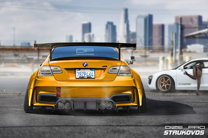 BMW M3 , no people, architecture, office building exterior, yellow, Dmitry Strukov, surface level, city street, mode of transportation, cityscape, building exterior