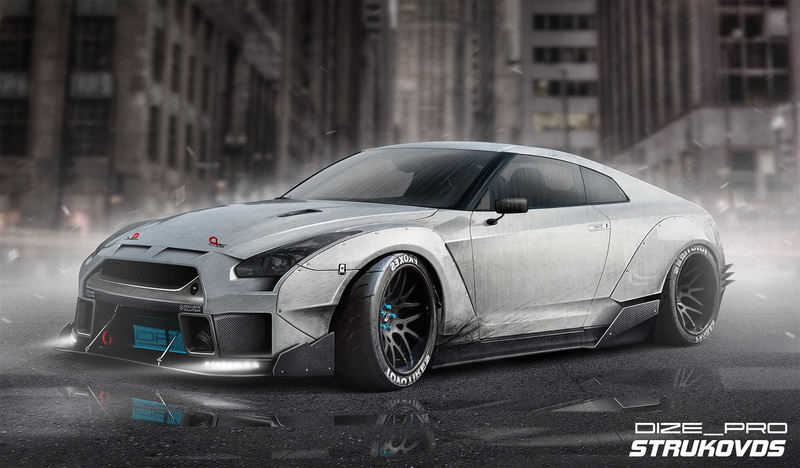 Nissan GT-R, no people, city, car, stationary, street, transportation, racecar, motor vehicle, land vehicle, architecture, day, Dmitry Strukov, sport, mode of transportation