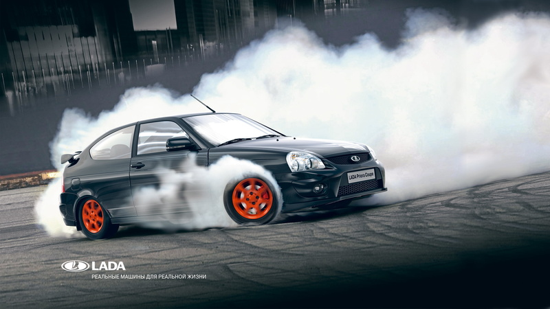 Vaz, architecture, car, low Profile Tires, looking At View, engine, tire, driving, Priora, racecar, black Color, shock Absorber, headlight, no People, smoke - physical structure