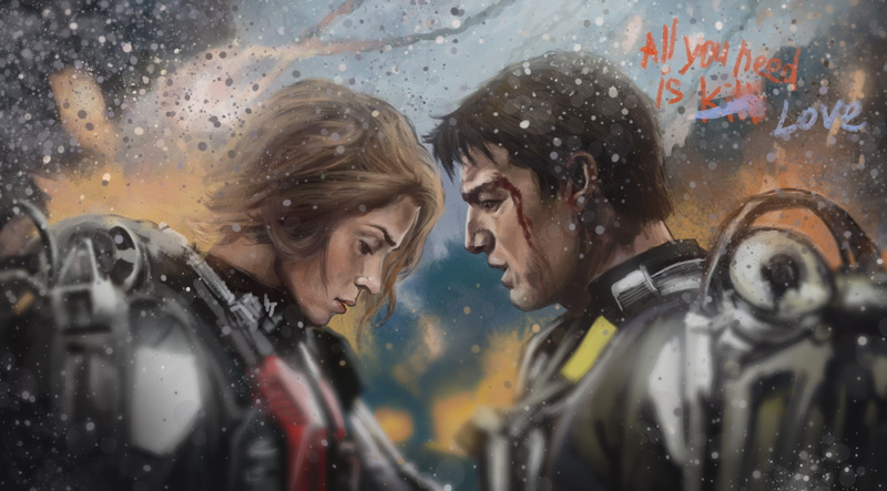 Edge of Tomorrow, Emily Blunt, William Cage, Tom Cruise, art, 2K, Rita Vrataski