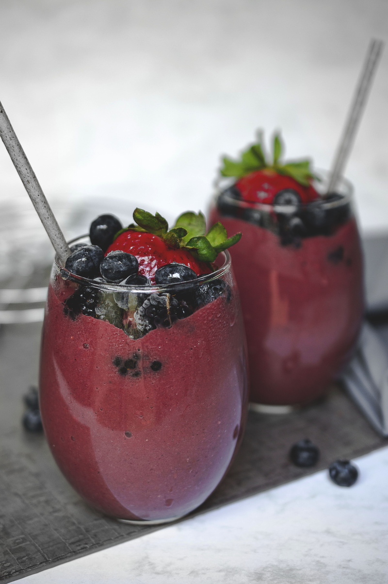 planter, fruit, frozen, focus on foreground, vase, table, drink, plant, shake, mint, alcohol, temptation, raspberry, smoothie, food, cherry, potted plant