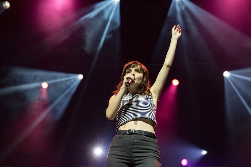 Chvrches, input device, event, performance, music, arms raised, young adult, body part, human body part, limb, singer, one person, stage - performance space