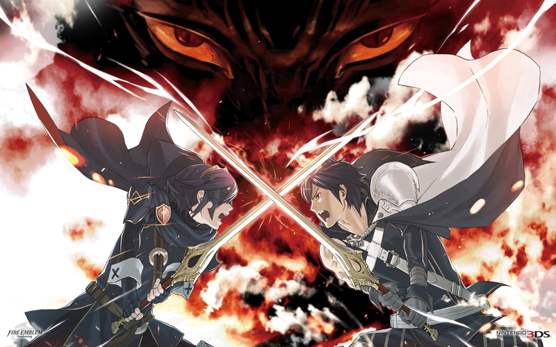 red, day, composite image, digital composite, nature, flame, fire, two, reflection, glowing, sword, Fire Emblem, festival, still life, indoors