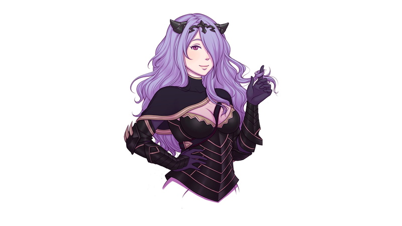 portrait, purple hair, purple, casual clothing, indoors, women, cut out, floral, young women, hairstyle, Fire Emblem, one person, white background, 2K