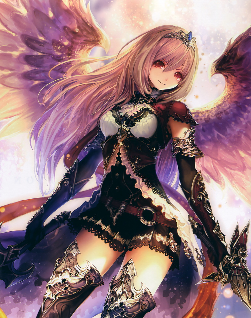 blonde, Anime, 8K, wings, smiling, shingeki no bahamut, dark angel olivia