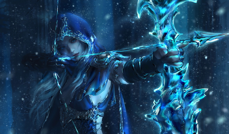 video game art, Nixeu, Ashe (League of Legends), 8K, warrior, League of Legends, fantasy art, arrows