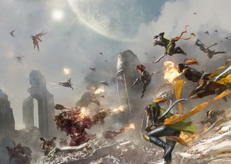 crowd, exploding, 1080P, warhammer 40000, characters, group of people, Warhammer 40K, flock of birds, illuminated, Emp Children, Harlequins, motion, art