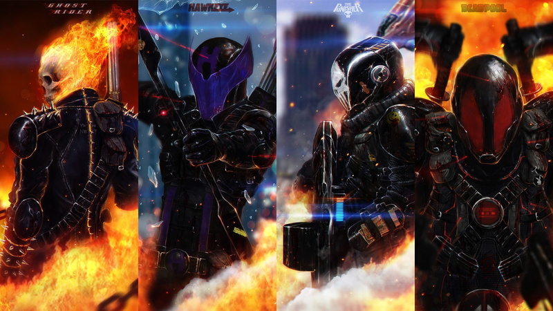 Hawkeye, burning, character, inferno, market, heat - Temperature, night, indoors, The Punisher, abstract, for sale, digital art, multi colored, market stall