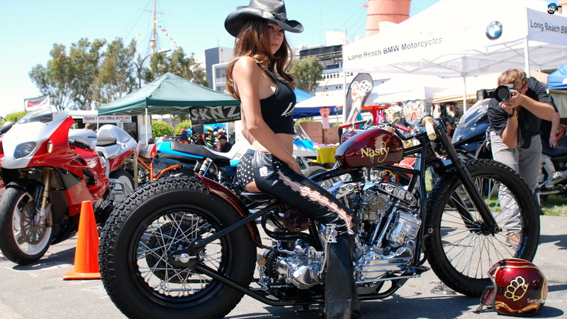chopper, sombrero, 1080P, morena, moto, mujer