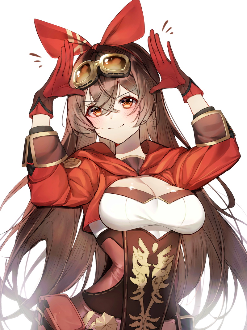 blushing, Genshin Impact, looking at viewer, bangs, anime girls, anime, thighs, white background, Amber (Genshin Impact), long hair, video game art, 4K