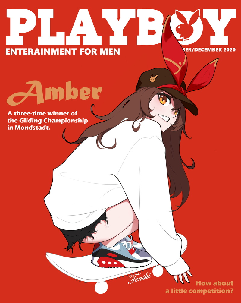skateboard, shorts, Genshin Impact, Amber (Genshin Impact), Genshin, short shorts, video game characters, long hair, wavy hair, brunette, video games girls