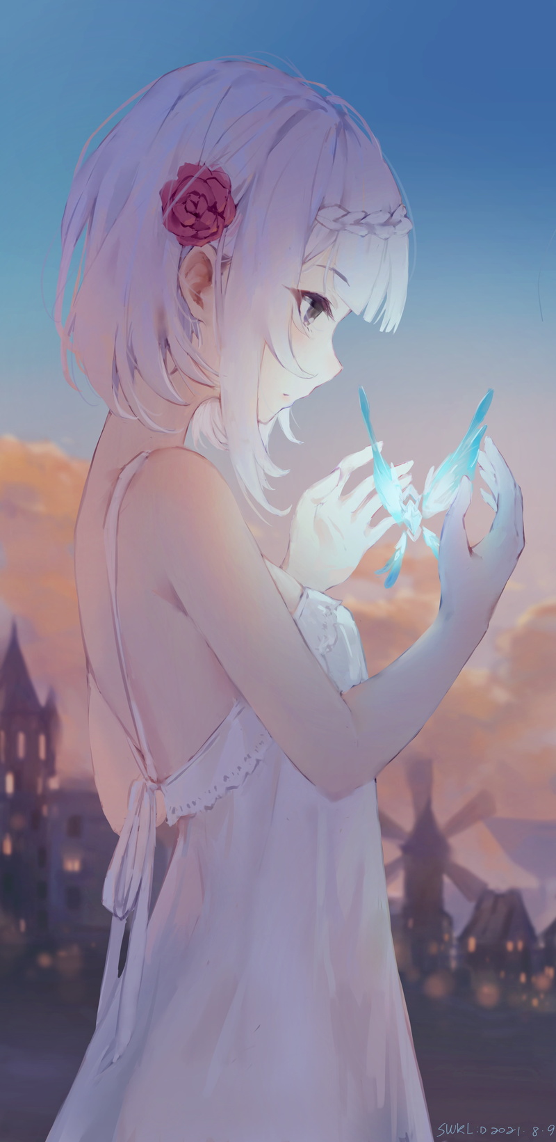 5K, SWKL:D, Genshin Impact, Noelle (Genshin Impact), anime, flowers, portrait display, game characters, anime girls, rose, illustration, digital art