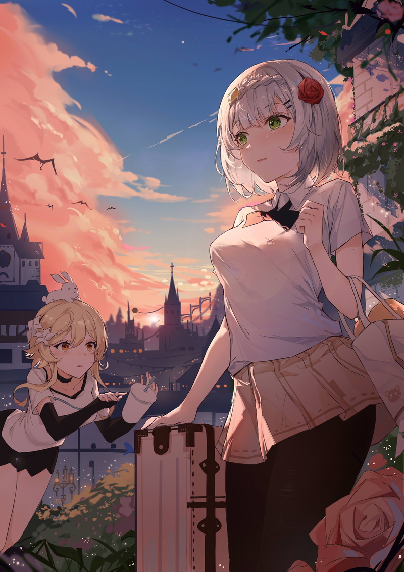 Genshin Impact, anime girls, Ya ju, Noelle (Genshin Impact), Lumine (Genshin Impact), anime, 5K