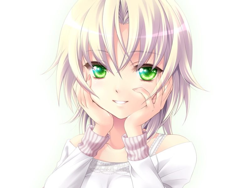 hair, aizawa, noelle, eyes, white, close, 720P, blonde, short, green, memories, kagamigawa, kotarou