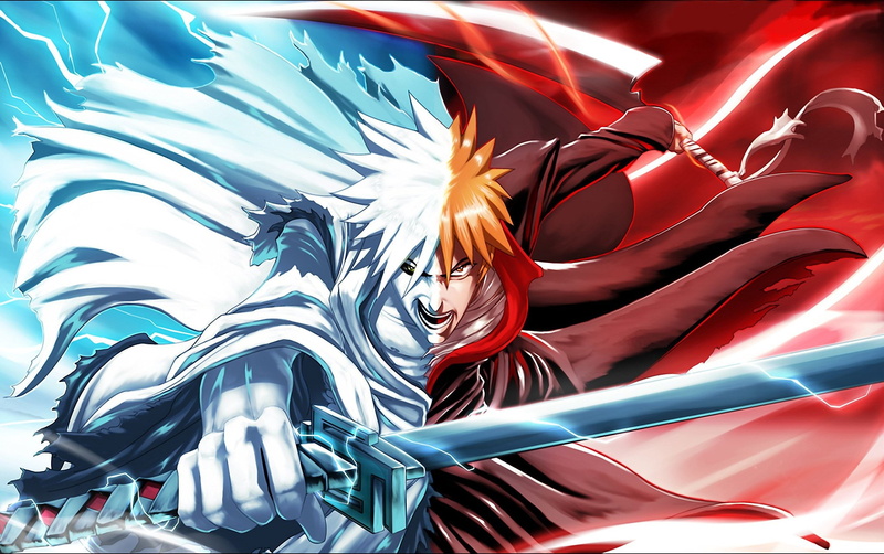 indoors, Bleach, anime boys, blonde, pattern, women, sword, illuminated, multi colored, day, young women, paint, 1080P, adult, Kurosaki Ichigo, anime