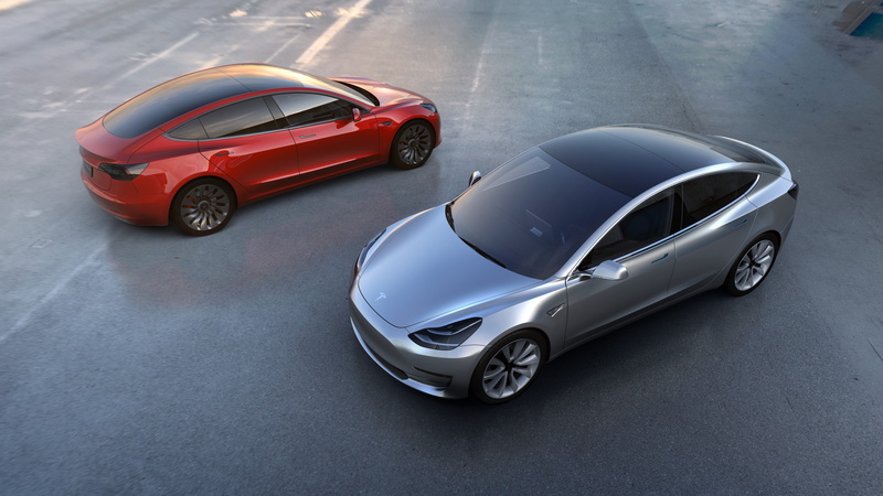 sedans, 4K, silver, Tesla Model 3 Prototype, sedan, Elon Musk, electric cars, red, two