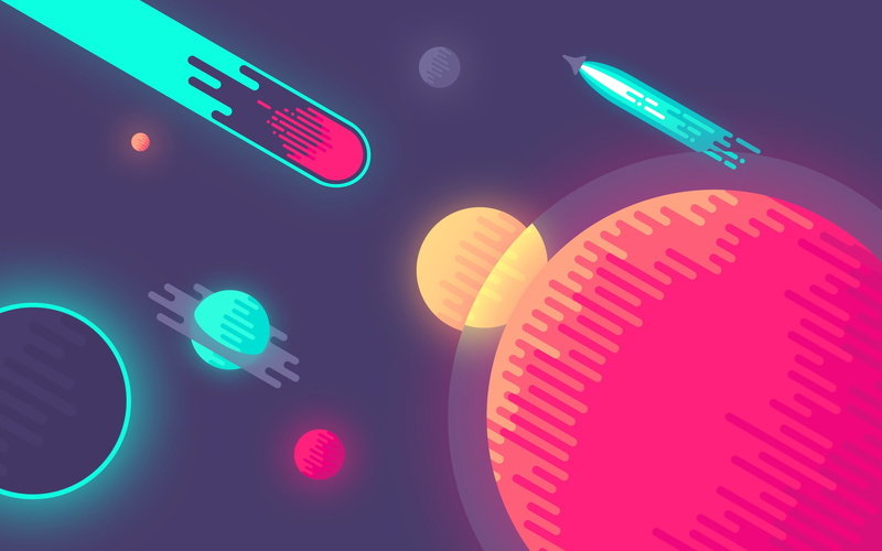 spaceship, 2K, comet, digital art, planet, minimalism, Space Art, artwork, Comic Art, rockets, space, Colorful