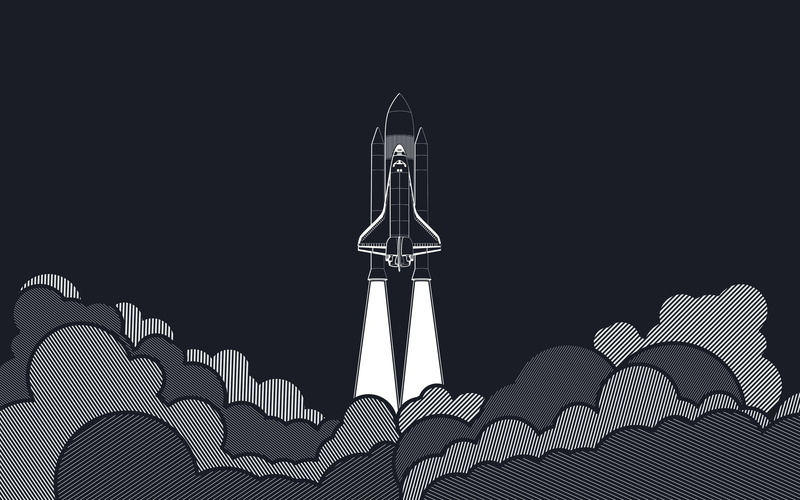minimalism, spaceship, digital art, Flying, rockets, challenger, smoke, 2K, Gray Background, aircraft, white