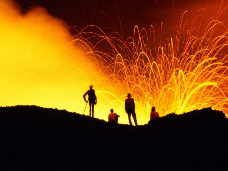 firefighter, heat - temperature, 720P, wool, night, long exposure, Hawaii, bonfire, eruption, lava, outdoors, group of people, fire, still, people, smoke