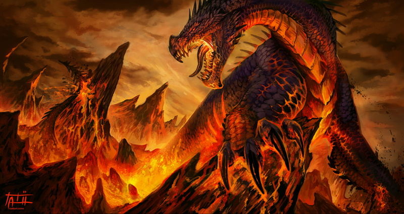720P, lava, fantasy art, dragon