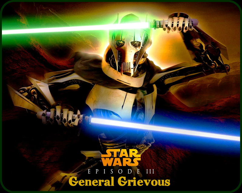 General Grievous, technology, western script, Green Lightsaber, human skeleton, female likeness, Lightsaber, digital composite, close-up, Star Wars, illuminated