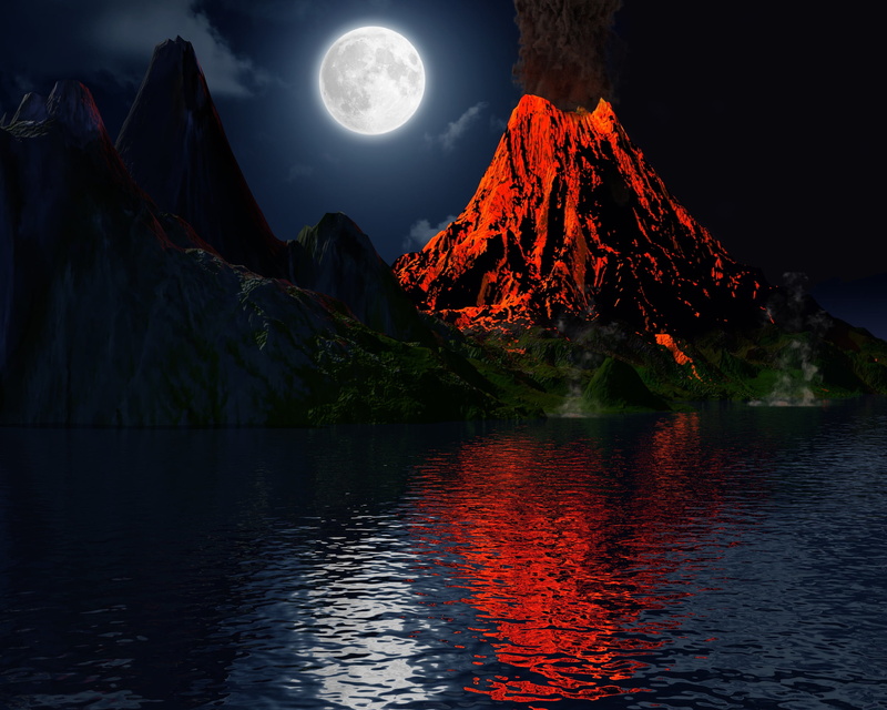 beauty in nature, 1080P, exploding, nighttime, landscape, moon, explosion, lunar, scenics - nature, full moon, erupted, no people, geology, moonlight