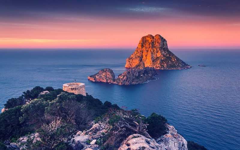 coast, water, island, nature, sea, landscape, calm, sunrise, 720P, rock, trees