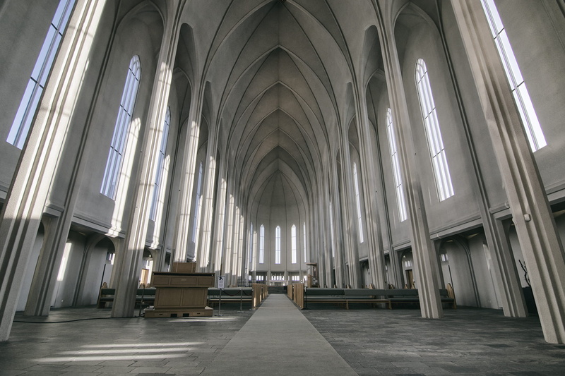 belief, in a row, day, aisle, architectural column, spirituality, indoors, reykjavik, 1080P, ceiling, arch, church, gothic style, interior, architecture