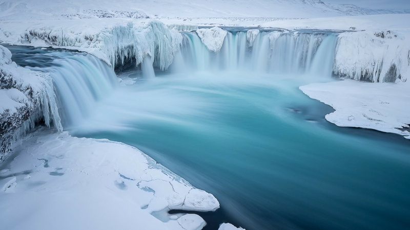 reykjavik, winter, snow, glacial landform, ice, flowing, ice cap, power in nature, water feature, godafoss, non-urban scene, polar ice cap, freezing, beauty in nature