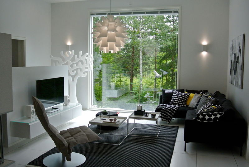home showcase interior, new house, seat, luxury, clear, furniture, space, glass, ceiling, flat screen TV, living room, 4K, illuminated, indoors, chair