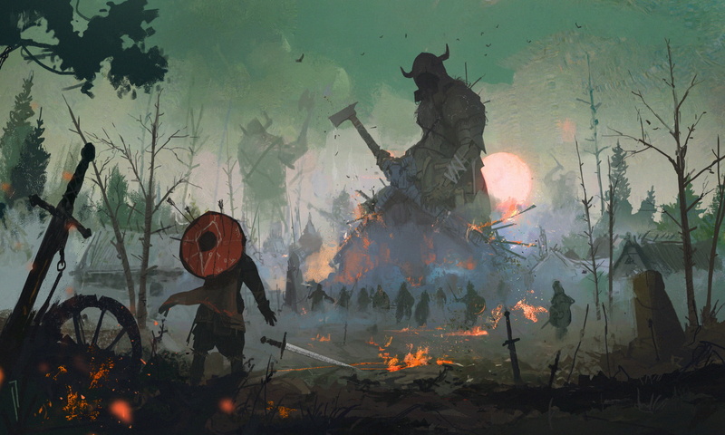 sword, fire, digital, Vikings, Scandinavia, 1080P, shield, war, giant