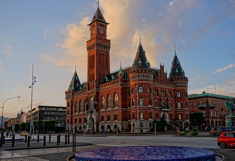 tourism, the past, home, government, building, city, sweden, helsingborg, 5K, travel, tall - high, mood, spire, street, religion, town hall, incidental people