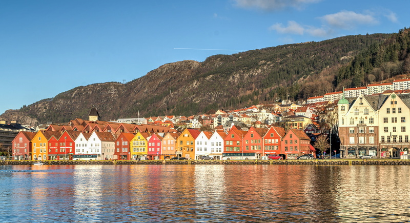 city, europe, bryggen, building, harbor, wooden, mountains, outdoors, travel destinations, residential district, travel, waterfront, 5K, nature, water